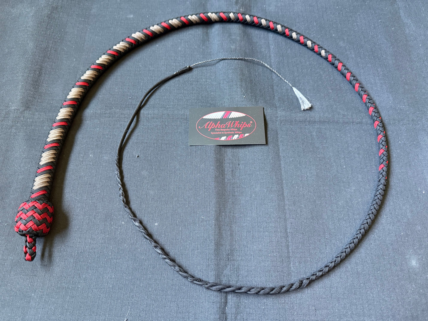 3ft, 12 plait, Junior Series Snake Whip, Black, Tan and Red, Viper Pattern