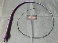 Load image into Gallery viewer, 3ft, 12 plait, Junior Series Nylon Bullwhip, Black and Purple, Tapered Chevron Pattern