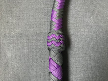 Load image into Gallery viewer, 3ft, 12 plait, Junior Series Nylon Bullwhip, Black and Purple, Tapered Chevron Pattern