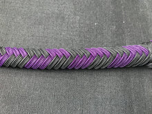 Load image into Gallery viewer, 3ft, 12 plait, Junior Series Nylon Bullwhip, Black and Purple, Tapered Chevron Pattern