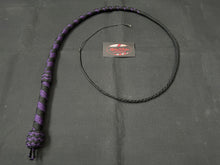Load image into Gallery viewer, 3ft, 12 plait, Junior Series Nylon Bullwhip, Black and Purple, Tapered Chevron Pattern