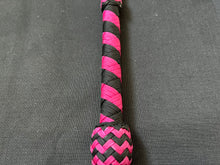 Load image into Gallery viewer, 3ft, 12 plait, Junior Series Nylon Bullwhip, Black and Dark Pink, Tapered Chevron Pattern