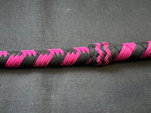 Load image into Gallery viewer, 3ft, 12 plait, Junior Series Nylon Bullwhip, Black and Dark Pink, Tapered Chevron Pattern
