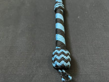 Load image into Gallery viewer, 3ft, 12 plait, Junior Series Nylon Bullwhip, Black and Teal, Tapered Chevron Pattern