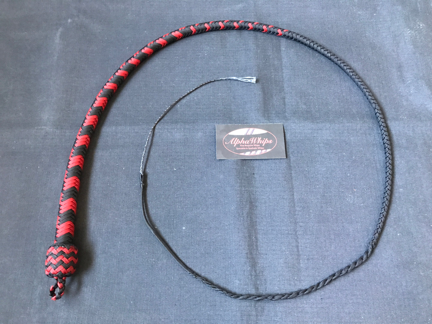 3ft, 12 plait, Junior Series Snake Whip, Black and Red, Chevron Pattern