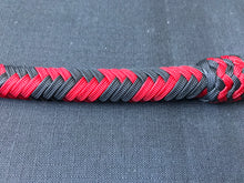 Load image into Gallery viewer, 3ft, 12 plait, Junior Series Nylon Bullwhip, Black and Red, Tapered Chevron Pattern