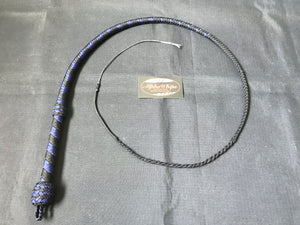 3ft, 12 plait, Junior Series Nylon Bullwhip, Black and Blue, Tapered Chevron Pattern