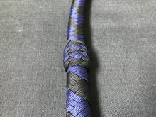 Load image into Gallery viewer, 3ft, 12 plait, Junior Series Nylon Bullwhip, Black and Blue, Tapered Chevron Pattern