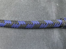 Load image into Gallery viewer, 3ft, 12 plait, Junior Series Nylon Bullwhip, Black and Blue, Tapered Chevron Pattern