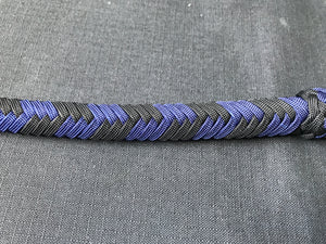 3ft, 12 plait, Junior Series Nylon Bullwhip, Black and Blue, Tapered Chevron Pattern