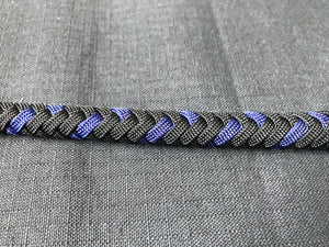 3ft, 12 plait, Junior Series Nylon Bullwhip, Black and Blue, Tapered Chevron Pattern